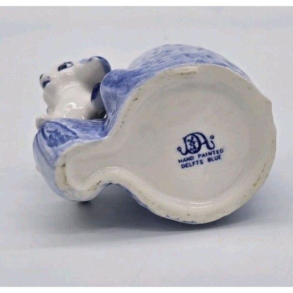 Vintage Delft Blue White Porcelain Puppy Dog Figure Toothpick Holder Handpainted - Picture 5 of 8